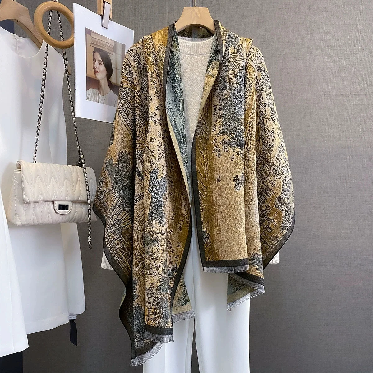 

Женский зимний теплый шарф из пашмины, роскошные накидки из искусственного кашемира, толстая шаль, одеяло, пончо