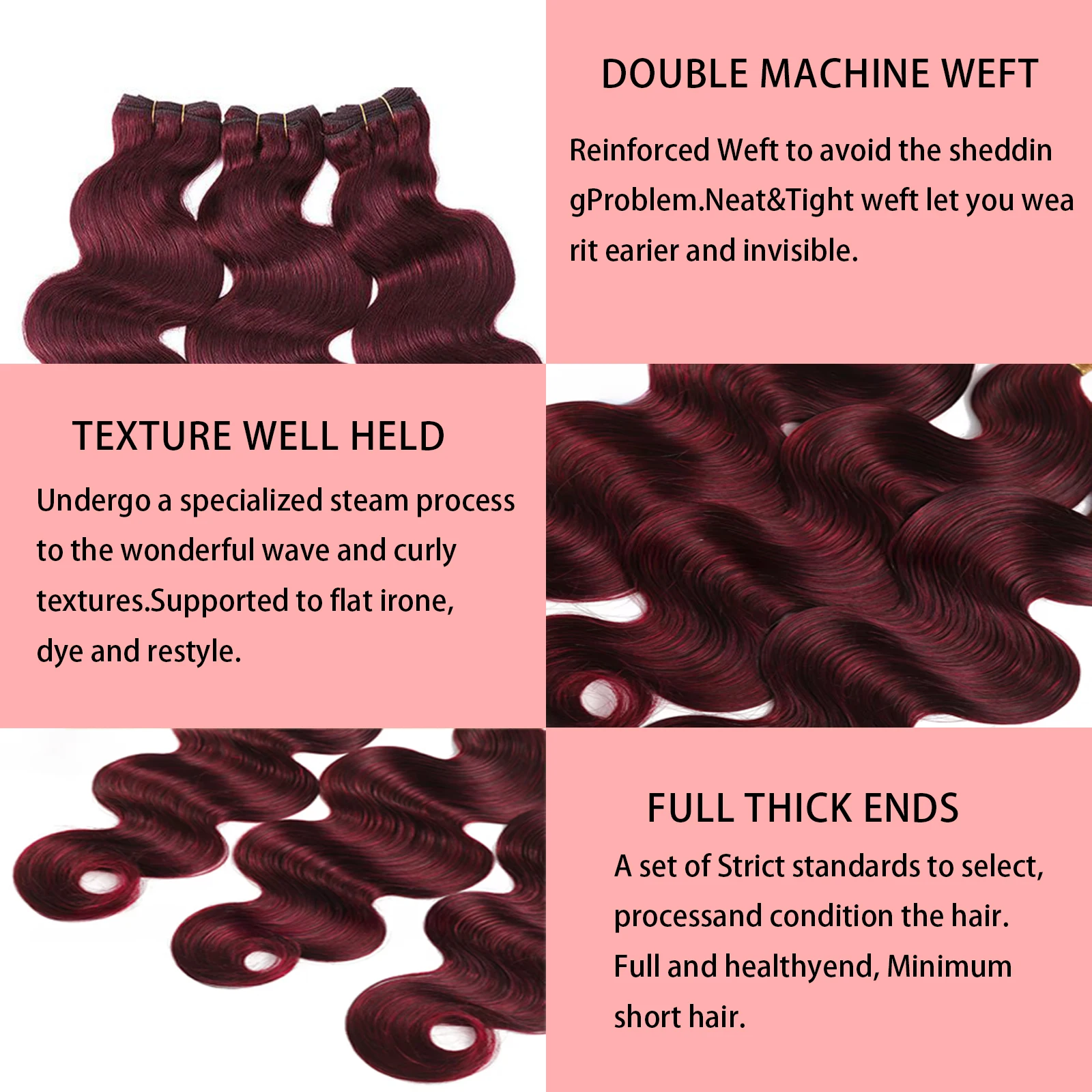 Body Wave Bundels van echt haar Braziliaans haarweefselbundels 99J Bordeaux 20 22 24 26 inch 16A Deal Nat en golvend Bundels Echt haar