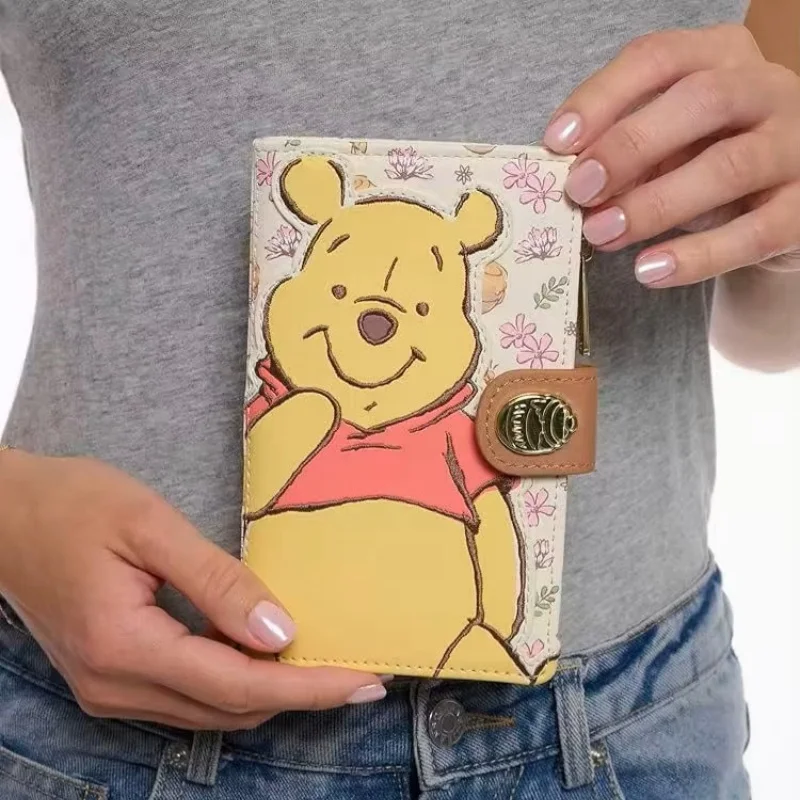 

New Disney Winnie the Pooh Fashion Wallet Card Holder Foldable Multi-functional Storage Bag Large Capacity For Girl Gift