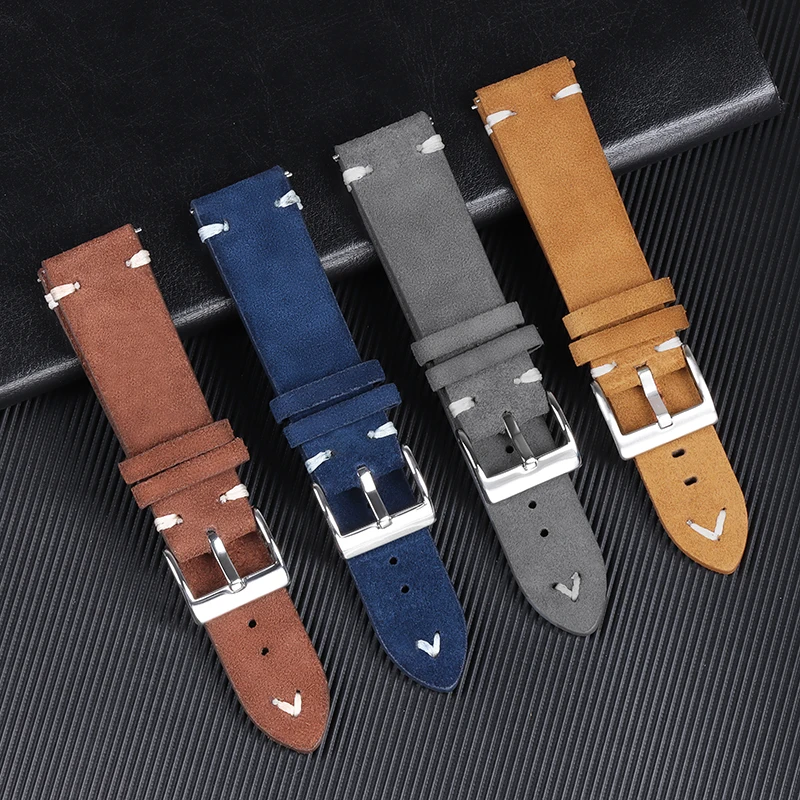 Genuine Suede Leather Wristband for Seiko 18/20/22mm Quick Release Vintage Bracelet Soft Strap Men Accessories Replacement