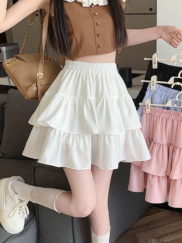 

White Short Puffy Skirt Women's Summer New Ballet Style Skirt Princess Flared Skirt Pants Skirt High Waist Elastic Waist