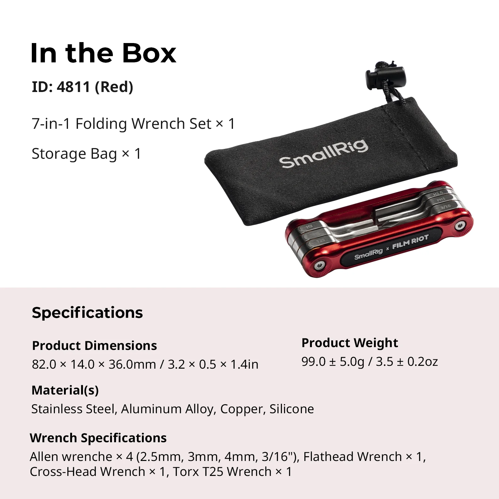 SmallRig x FILM RIOT 7-in-1 opvouwbare multitoolkit, universele DSLR-camera gereedschapsset met schroevendraaiers en inbussleutels