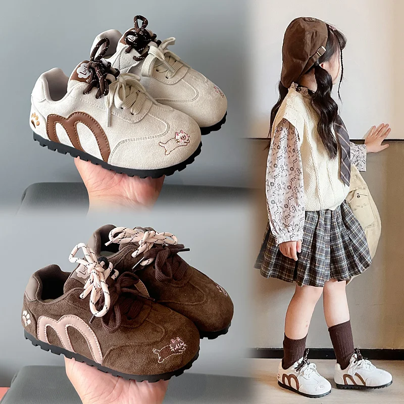 

2025 Kids Flat Sole Training Shoes Trendy Cute Animal Embroidery Pattern Versatile Stripes Children Casual Shoe Unisex Sneaker