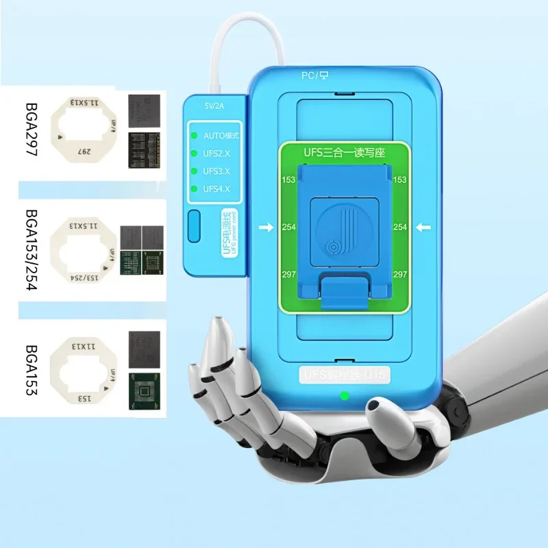 JC UFS 15 Programmer BGA153/254/297 3 in 1 Testing Socket for UFS2.X 3.X 4.X NAND Chip Identify Reading Writing Repair