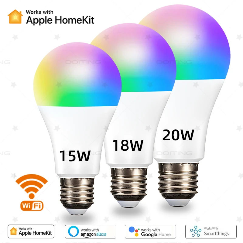 Homekit WiFi E27 Smart Dimmable Bulb RGBCW 110V 220V  Light App Adjust Dimmable SIRI Alexa Google Home IOS Voice Control