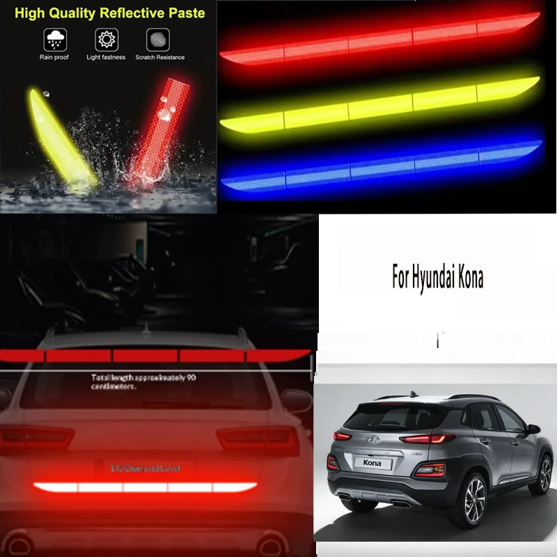 

Для Hyundai Kona: 1 шт. светоотражающая предупреждающая лента для багажника автомобиля, защита от столкновений