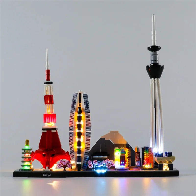 Tokyo Singapore Las Vegas London Dubai City Architecture Skyline Building Blocks SEt With LED Street View Bricks Toys For Kids