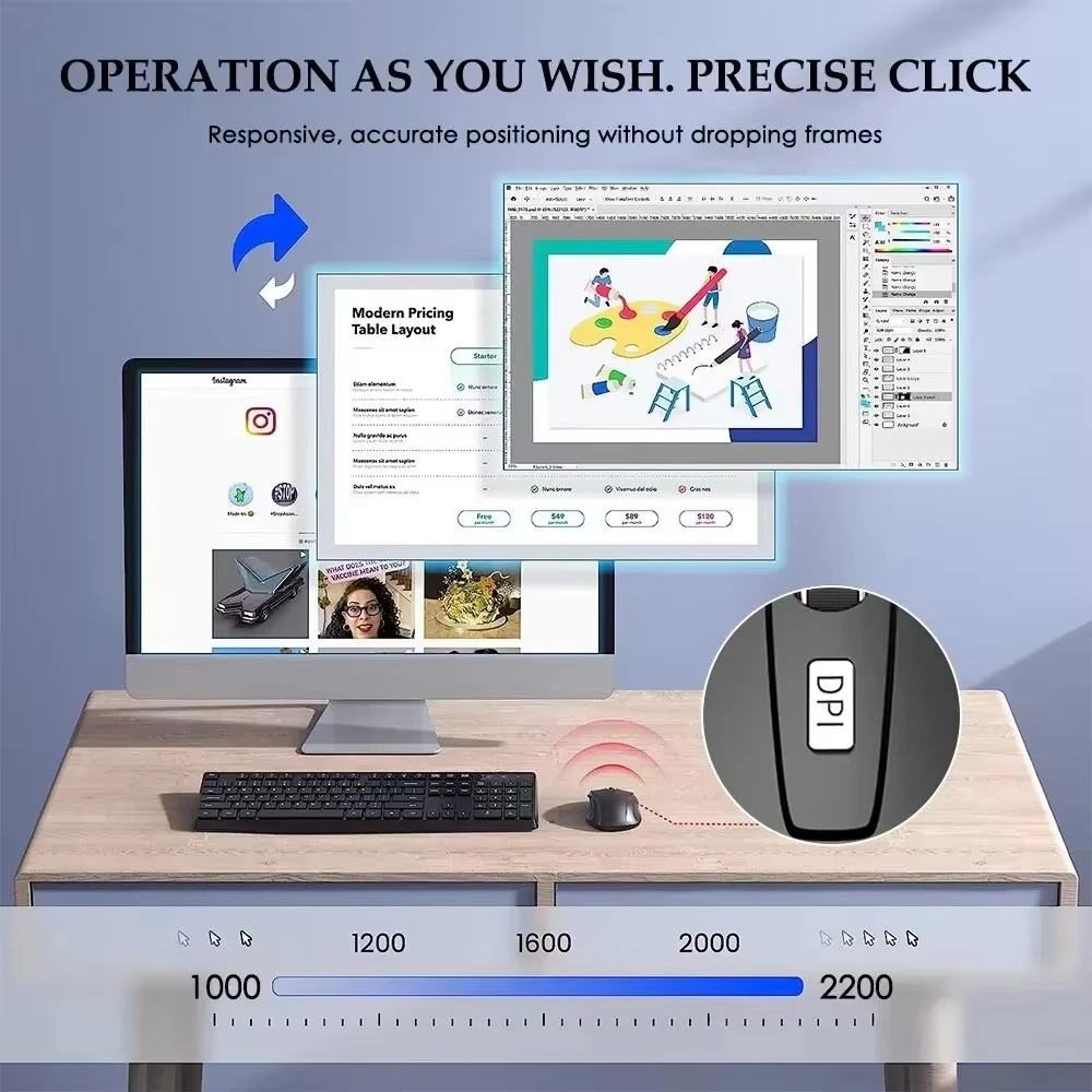 ماوس لاسلكي ماوس صامت 2.4G ماوس مكتب بصري متنقل محمول مستويات DPI قابلة للتعديل لأجهزة الكمبيوتر المحمول والكمبيوتر المحمول ماك بوك