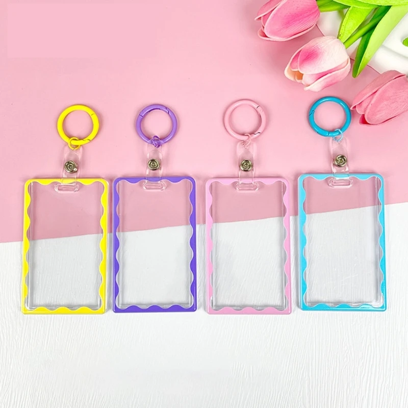 Women Girl Korean Acrylic Transparent Card Holder Keychain for Bus and ID Card Idol Photos Sleeve Postcards Card Display Holder