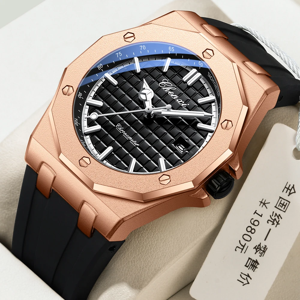 Fashion Chenxi Top Brand Mens Luxury Casual Dial Stainless Steel Calendar Luminous Waterproof Male Silicone Calendar Wrist Watch