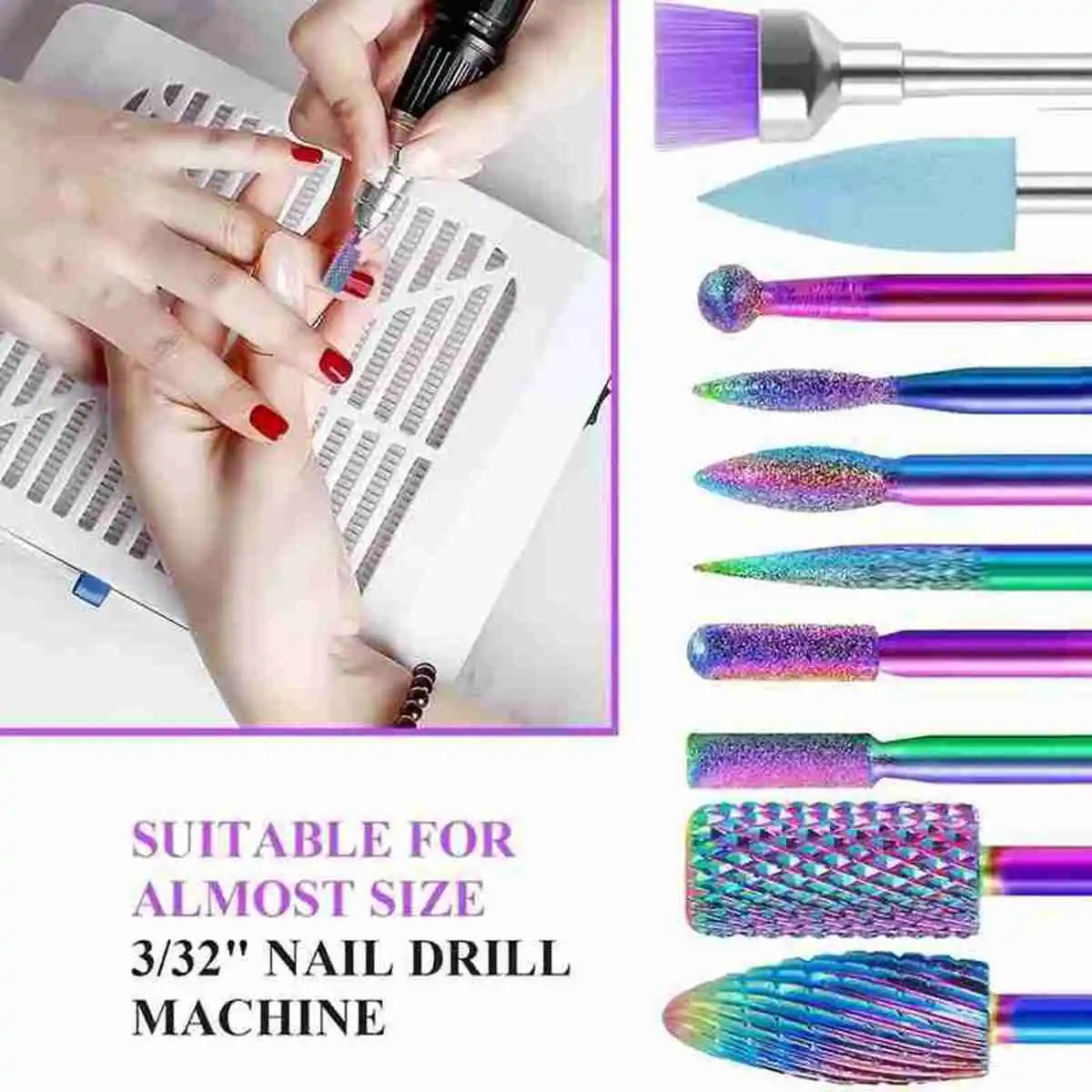 11PCS Nail Drill Bit Set with Cleaning Brush 3/32 Professional Cuticle Acrylic Gel Bits Manicure Pedicure Home Salon