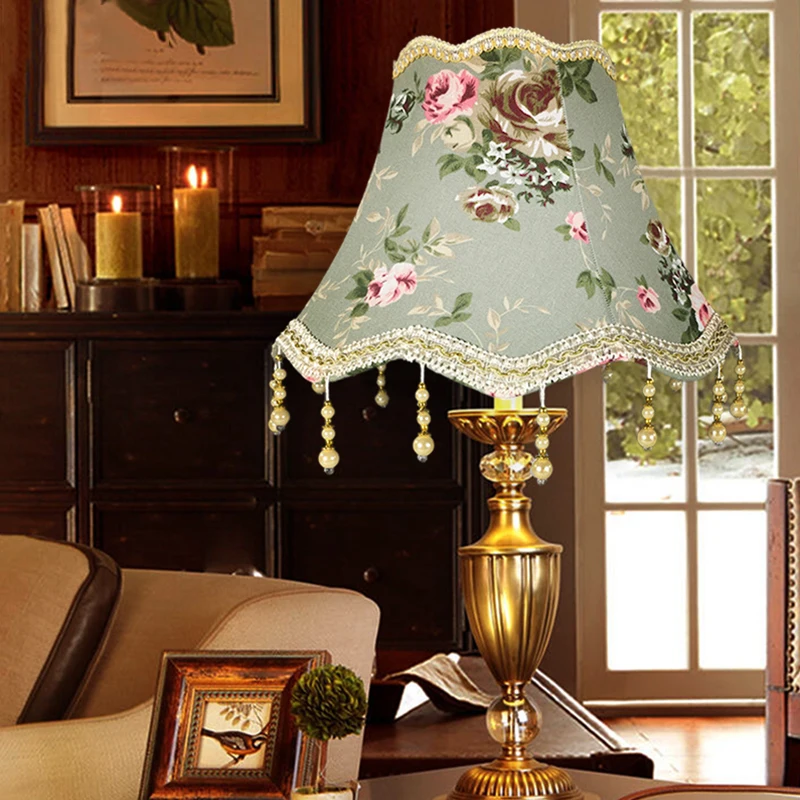 Europe Retro Jacquard Lampshade Fabric Chandelier Wall Lamp Dust Cover With Bead Tassels Cloth Lamp Holder Enclosure Accessories