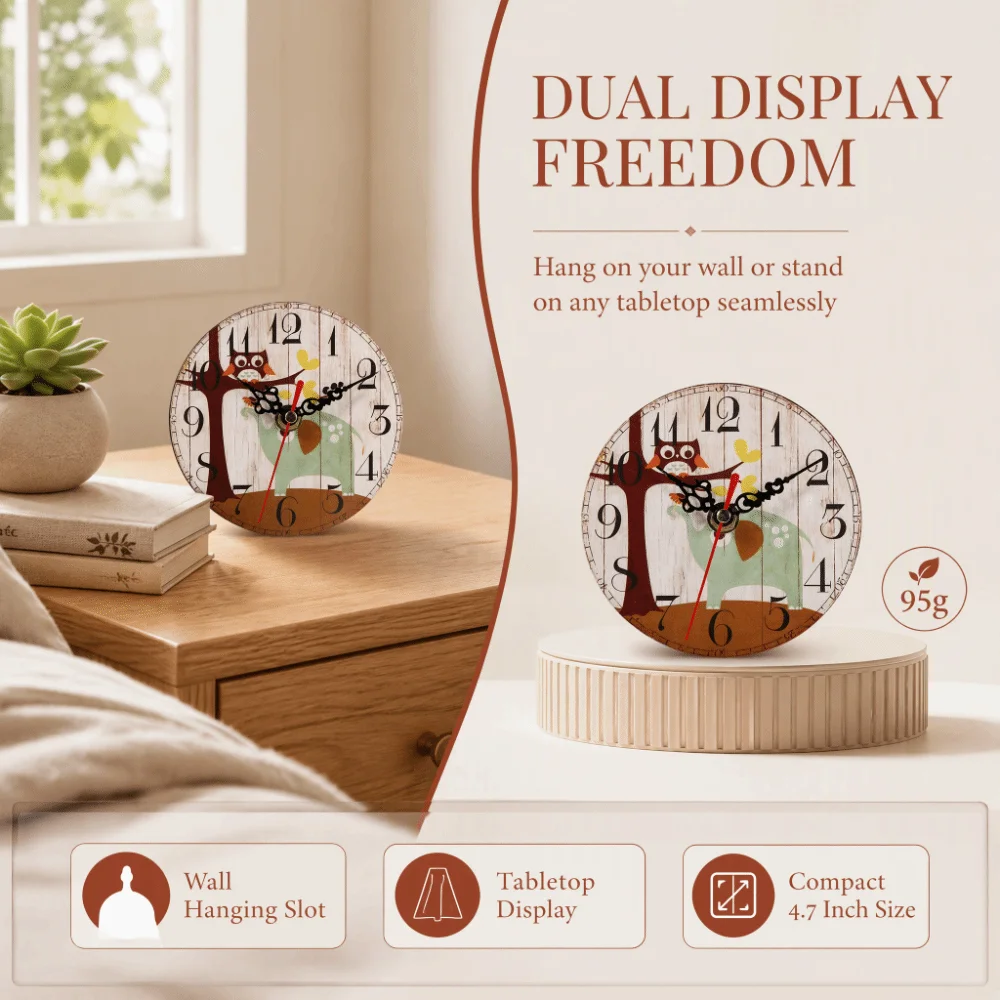 12CM 4.7 Inch Wooden Wall Clock Silent Movement Non-Ticking Round Wall Clock Vintage Pattern Antique Wall Clock Bar Decoration