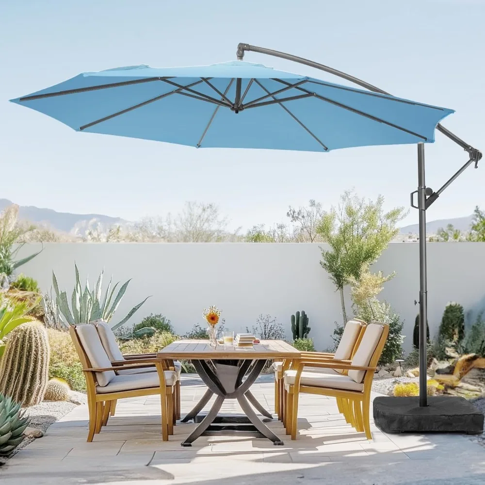 

10ft Patio Umbrella with Base Included, Outdoor Offset Cantilever Umbrella, Infinite Tilt, Crank and Cross Base, Customized
