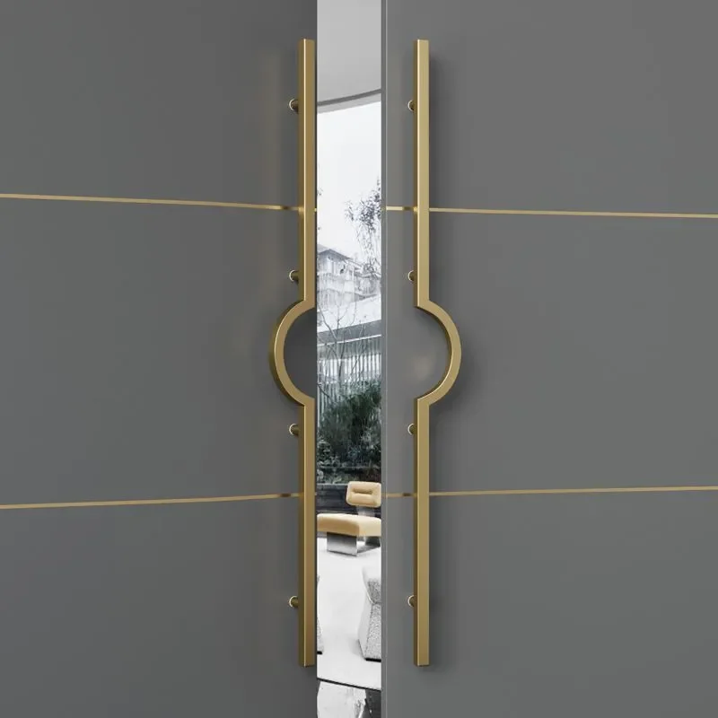 Framed glass double door handle stainless steel gold modern solid wood box door handle thickened black sliding