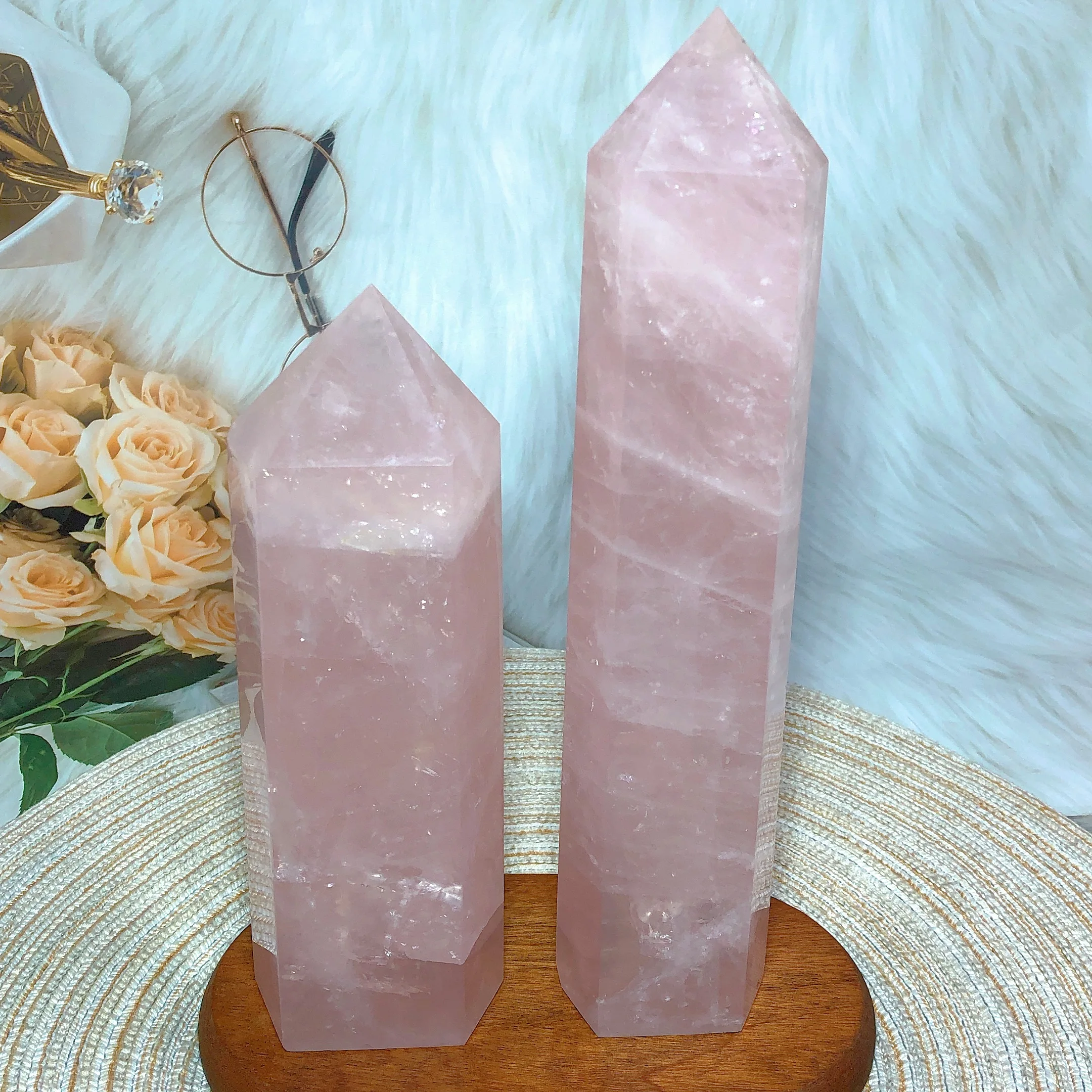 Natural Crystal Rose Quartz Big Tower Healing Energy Reiki Ore Mineral Ornament Gift High Quality Home Decorations