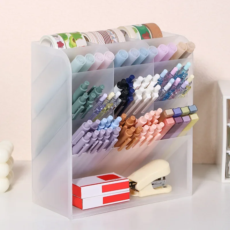 Student Multi-functional Large Capacity Pencil Case Simple Slanted Insertion Art Drawing Pen Display Rack Stationery Storage Box