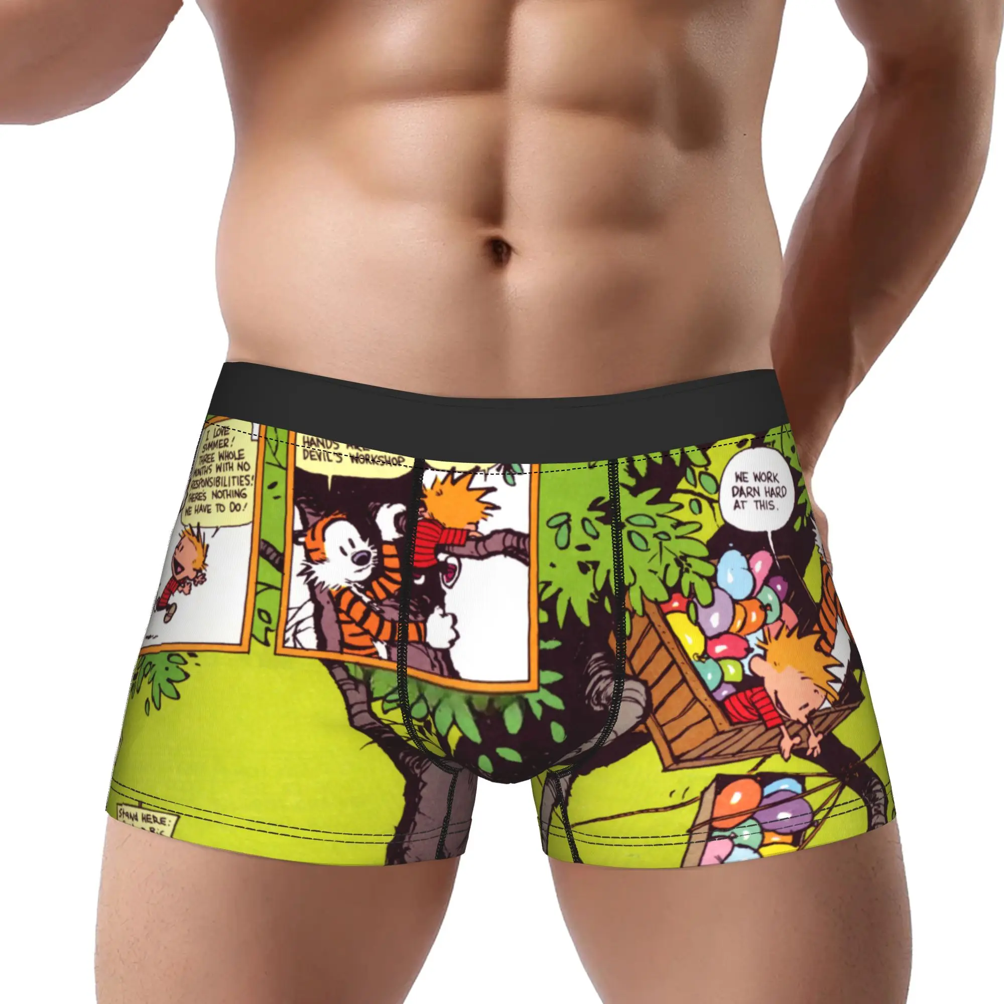 Calzoncillos Calvin and Hobbes, ropa interior transpirable para hombre, pantalones cortos ventilados, calzoncillos tipo bóxer