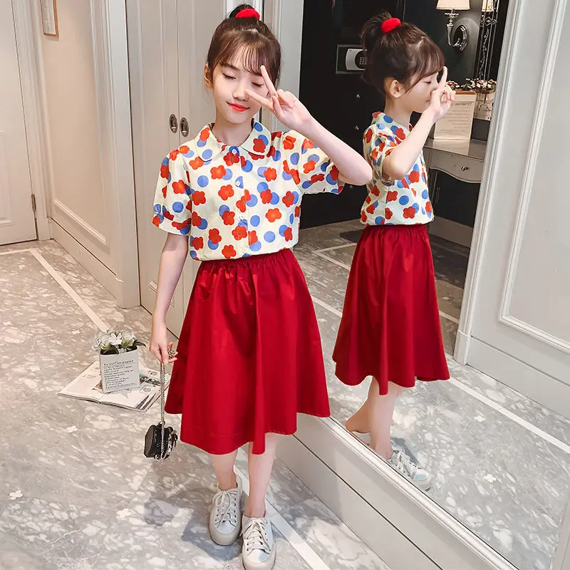 Fashion Girls Dresses Summer 2025 Teen Kids Short T Shirt + Dress 2PCS Casual Dress for Girl Children Vestido 6 8 10 12 14 Years
