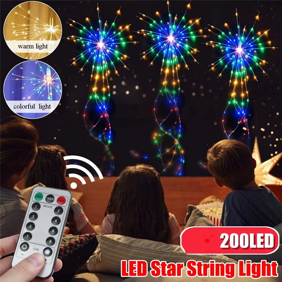 LED-Starburst-Weihnachtsgirlande für den Außenbereich, wasserdicht, 8 Modi, Feuerwerk-Lichterkette für Zuhause, Garten, Hochzeitsdekoration