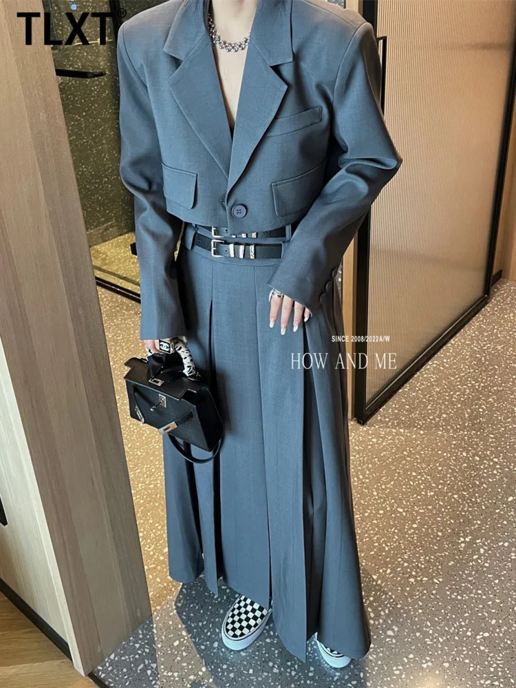 

TLXT Women's 2025 Spring Autumn Korean Designer Fashion Sets Clothing Temperament High Waist Blazer Set Two Piece Female XK1052