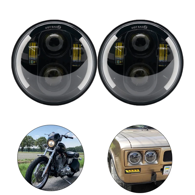 

5.75 Inch LED Headlight Projector Halo Ring H4 Motorcycle 5 3/4" DRL Turn Signal For Harley Sportster Dyna Iron 883 Triumph Lamp