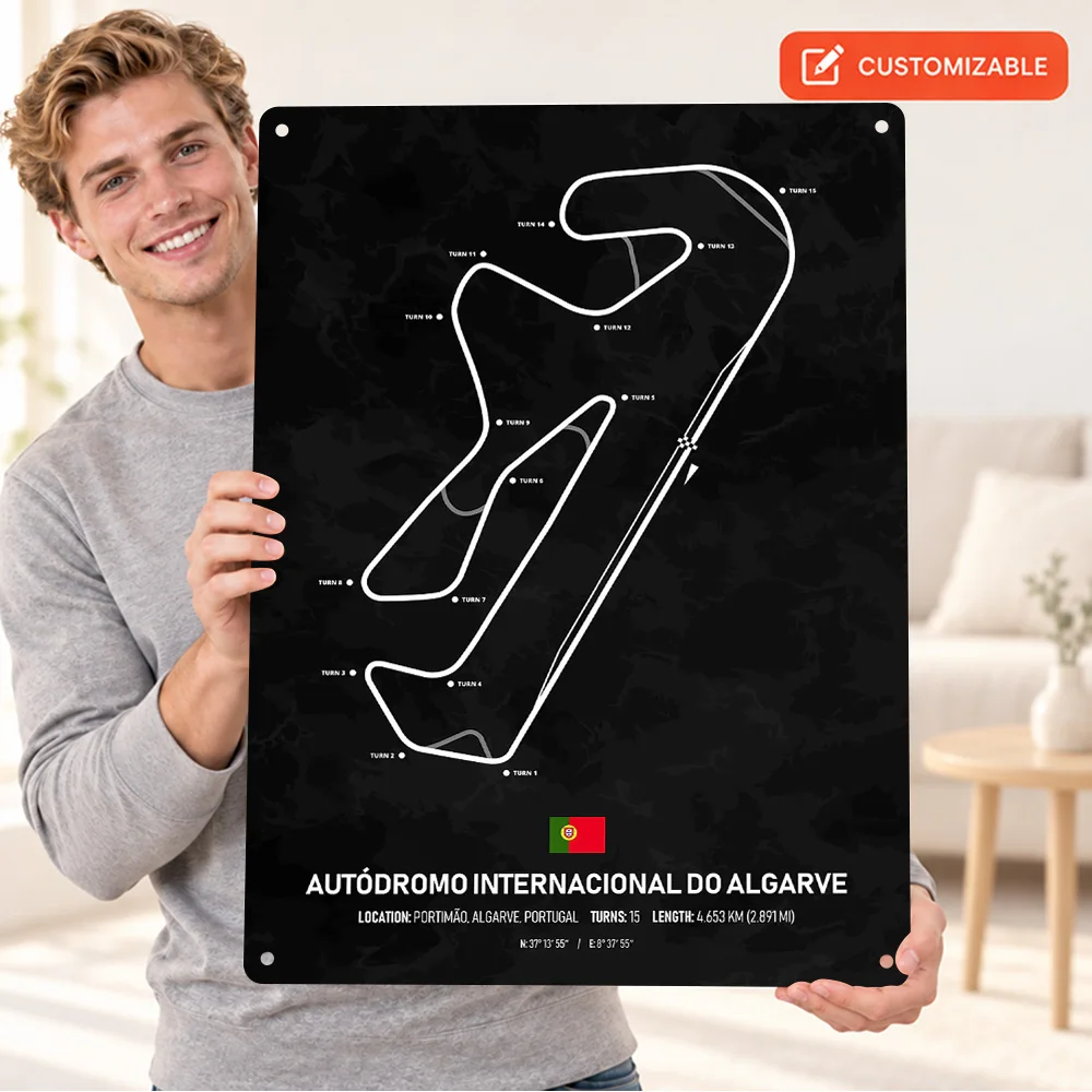 Circuit Portimao Portugal Textured Metal Poster Customized Aluminum Sign Minimalist Track Outline Wall Art For Racing Lounge