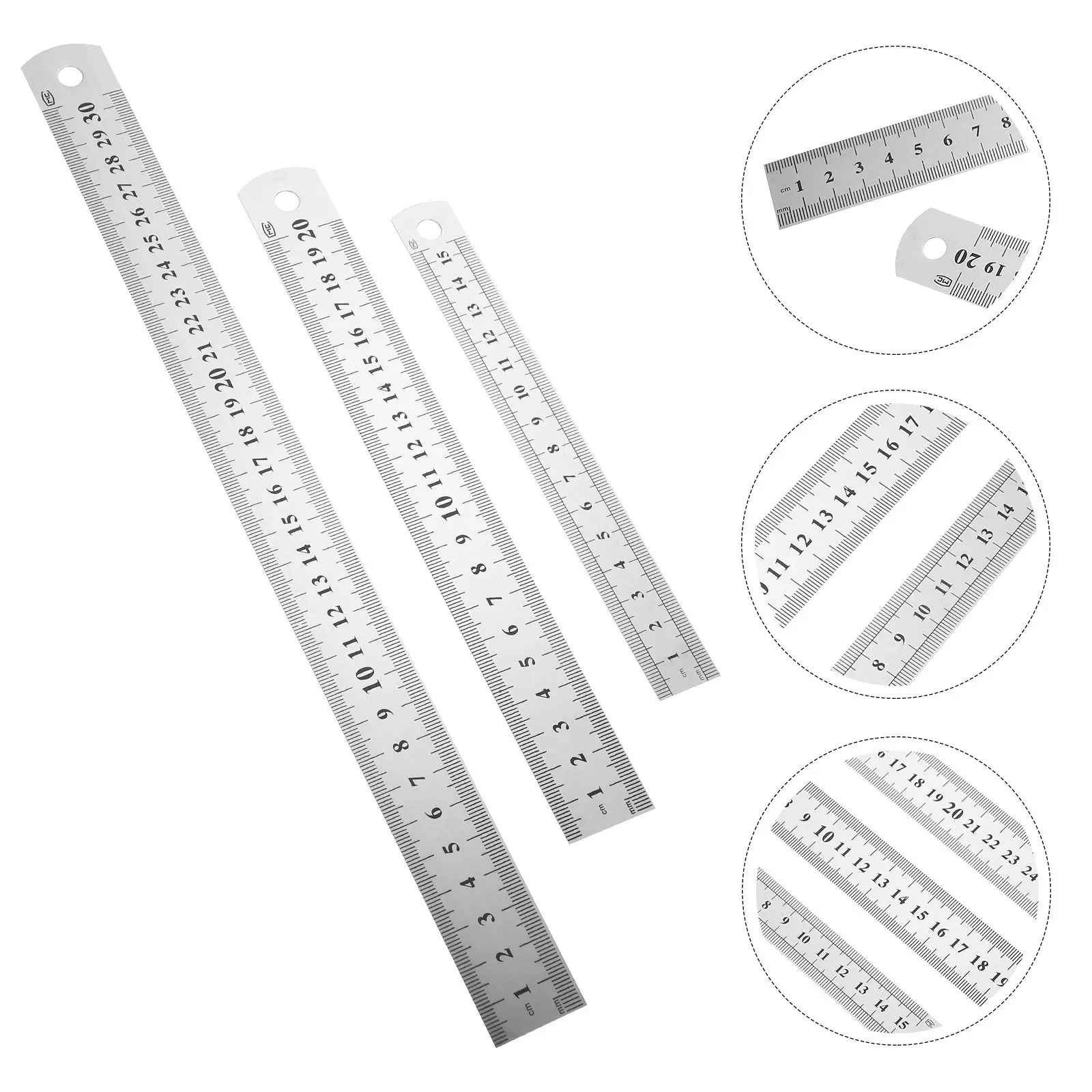 3Pcs Steel Ruler Set 15cm 20cm 30cm Double Side Straight Metal Rulers for Craft Measurement School Use Drawing