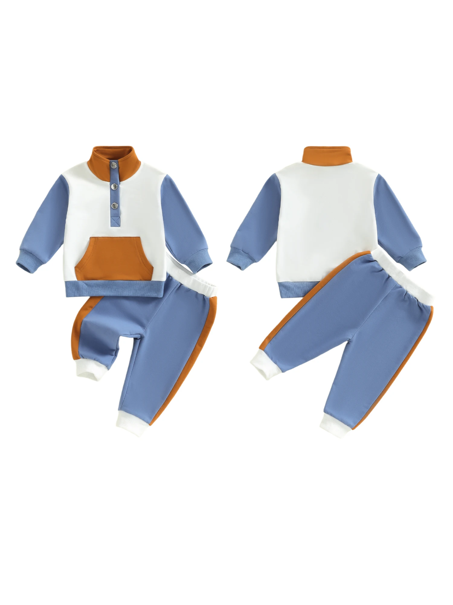 مجموعة ملابس أنيقة للأطفال الصغار مع بلوفر عصري بياقة واقفة وسروال مطابق للأطفال الأولاد والبنات العصرية