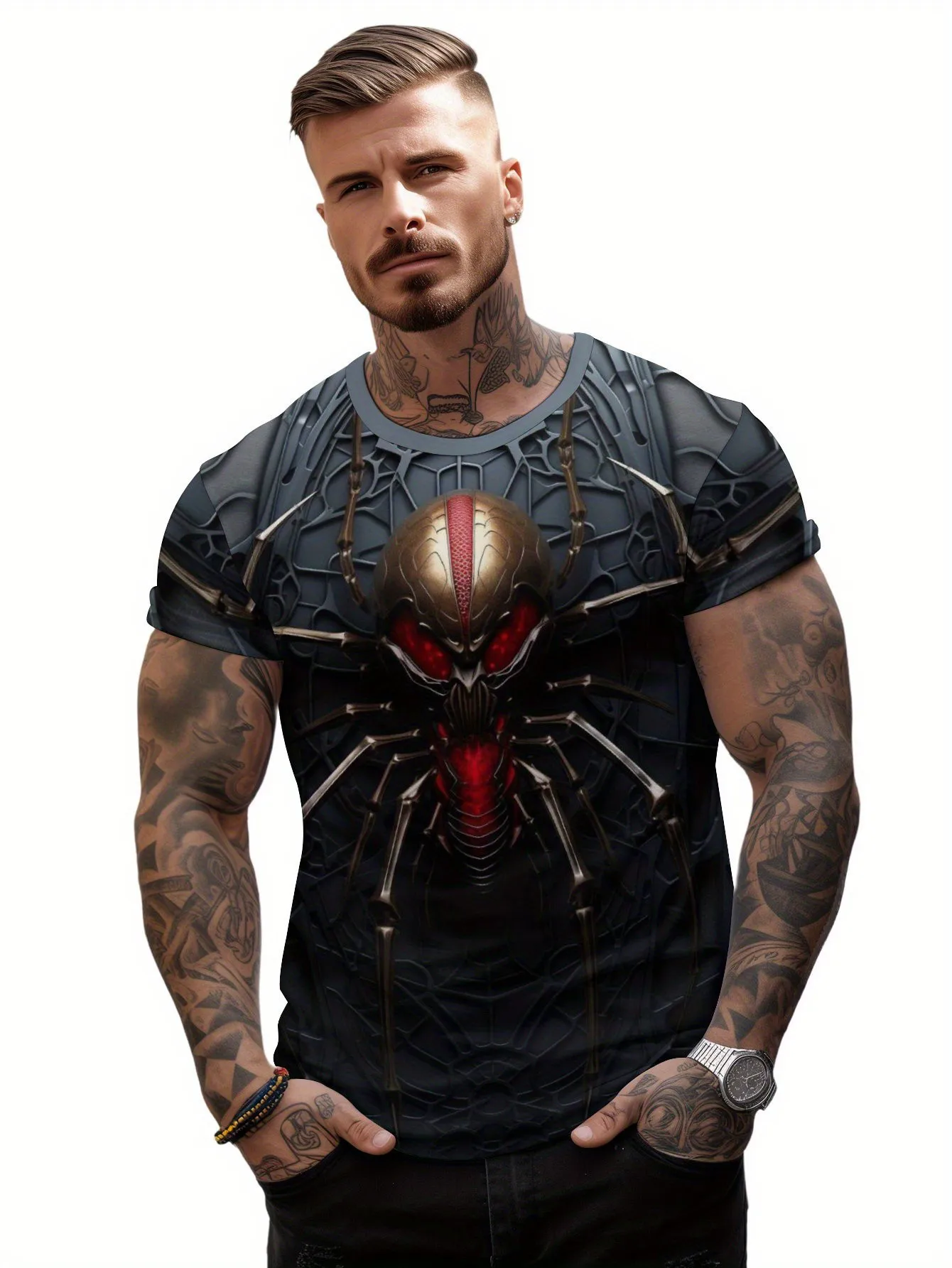 2024 Summer 3d Print Spider Pattern Men\'s Clothing Street Fashion Trends T-Shirts For Men Oversized T-Shirt Short Sleeve Tee Top