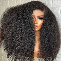 Heat Resistant 26inch 180Density Natural Black Kinky Curly Lace Front Wig For Women BabyHair Preplucked Glueless Synthetic