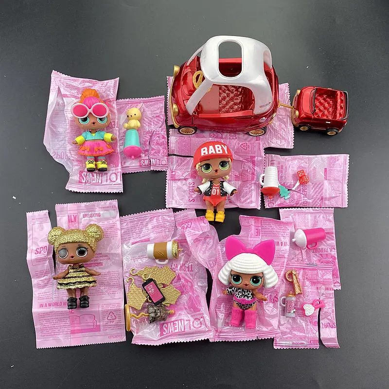 4PC NEW Dolls Sets Queen Bee Car Set 8cm Sister Girl lols Doll Rare Styles Limited Collection Toys Kids Gifts