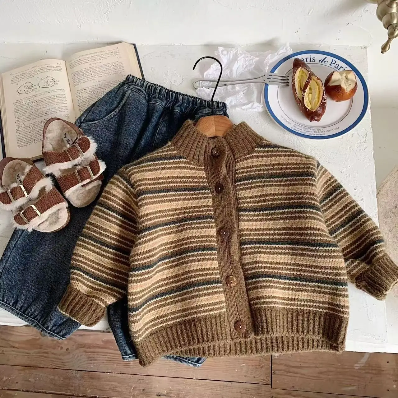 

Children's Sweater Jacket Spring and Autumn Boys' Round Neck Top New Boys Baby Knitted Sweater Striped Thin Cardigan 80-150CM