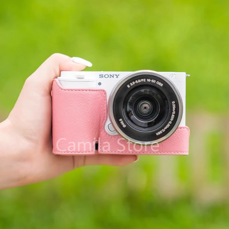 กระเป๋าหนังกันลื่นทำด้วยมือทำจากหนังลายลิ้นจี่เคสสำหรับ Sony กล่อง ZVE10 ZVE-10เคสโทรศัพท์กันกระแทกแป้งแบบเปิด