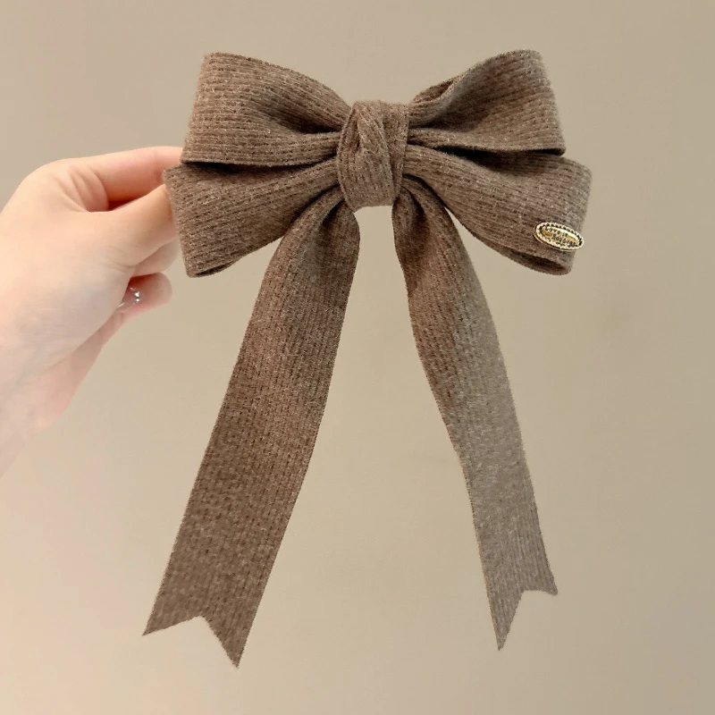 Strick-Haarspange im koreanischen Stil mit Satinschleife – minimalistische Krallenklammer für dünnes Haar, halbhohes Frisur-Accessoire für Frauen – Detail 6