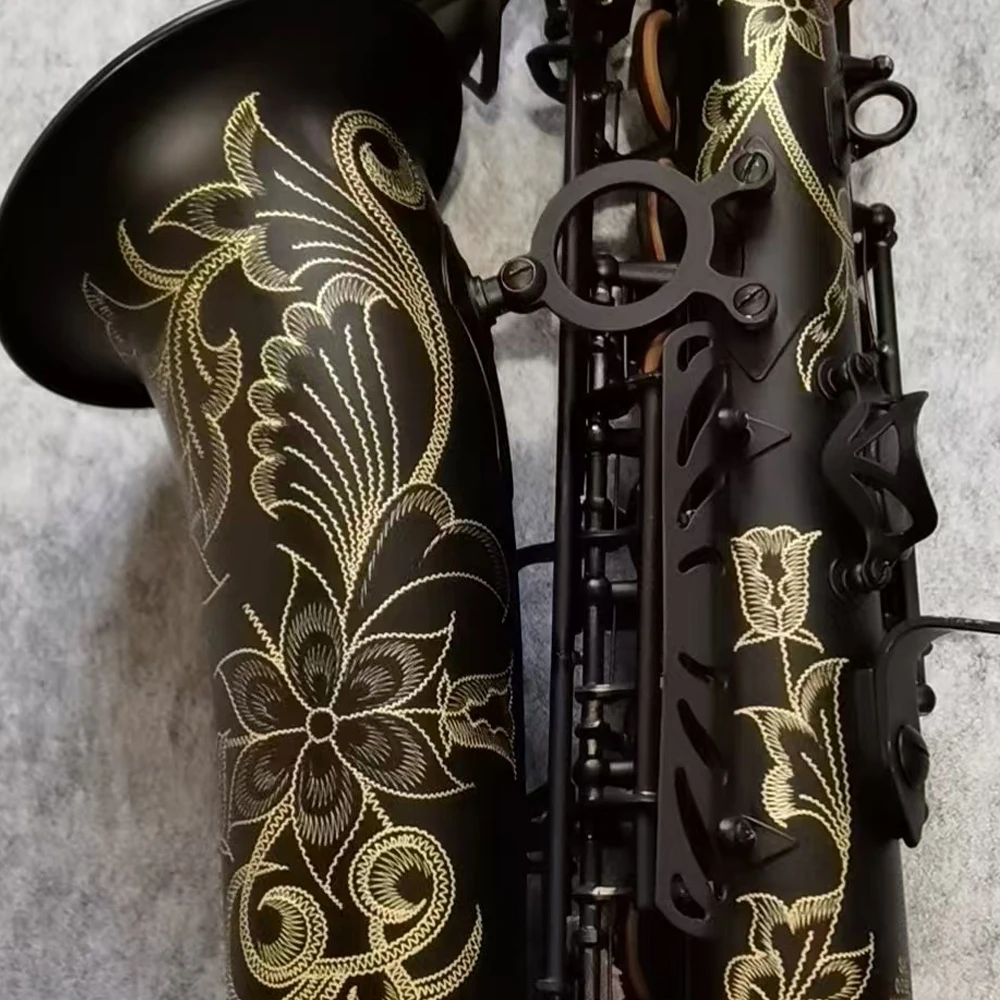 Newest 54 Black Alto Saxophone E-flat Matte Handmade TK Carved Woodwind Instrument with Accessory case