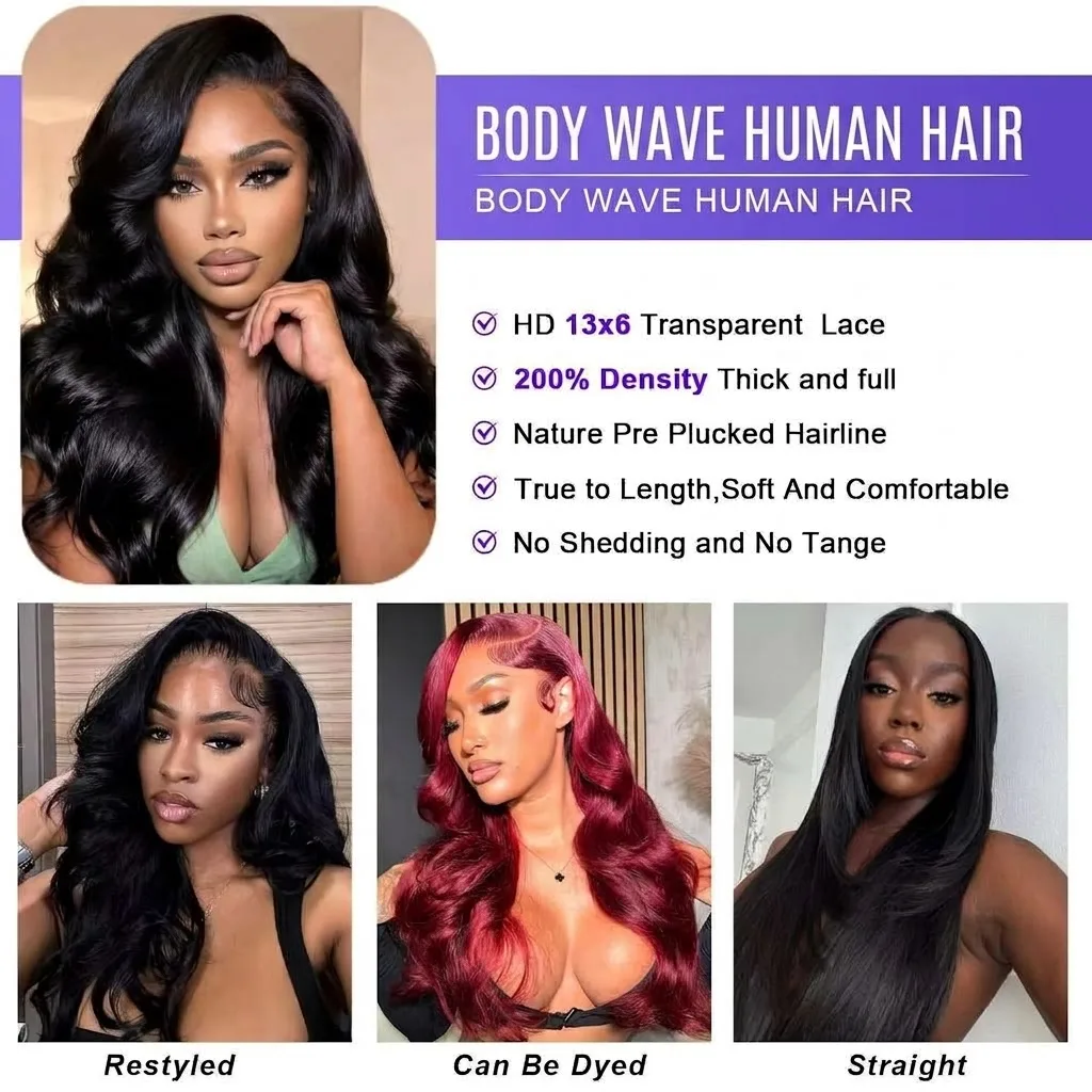30Inch 13X6 Density HD Transparent Lace Frontal Wigs Human Hair Body Wave Pre Plucked Glueless for Women with Baby Hair