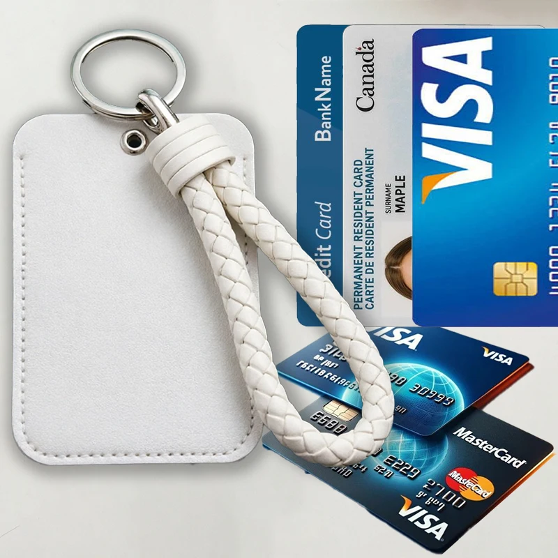 1PCS PU Leather Mini Card Holder Keychain Key Ring Door Lock Access Tags ID Card Case Keychain Access Card Bag Key Tag Ring