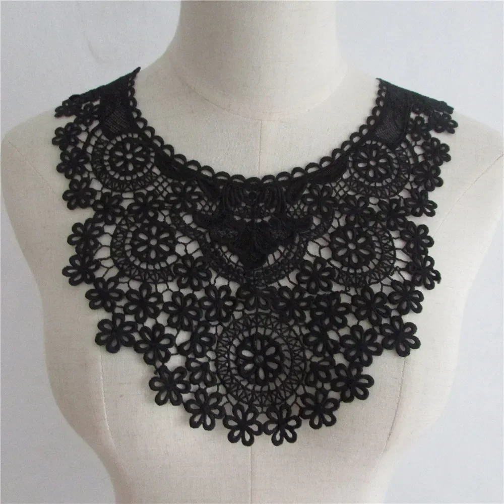 Black and white lace applique fabric decoration ladies fake collar embroidery DIY craft supplies accessories 1 piece for sale