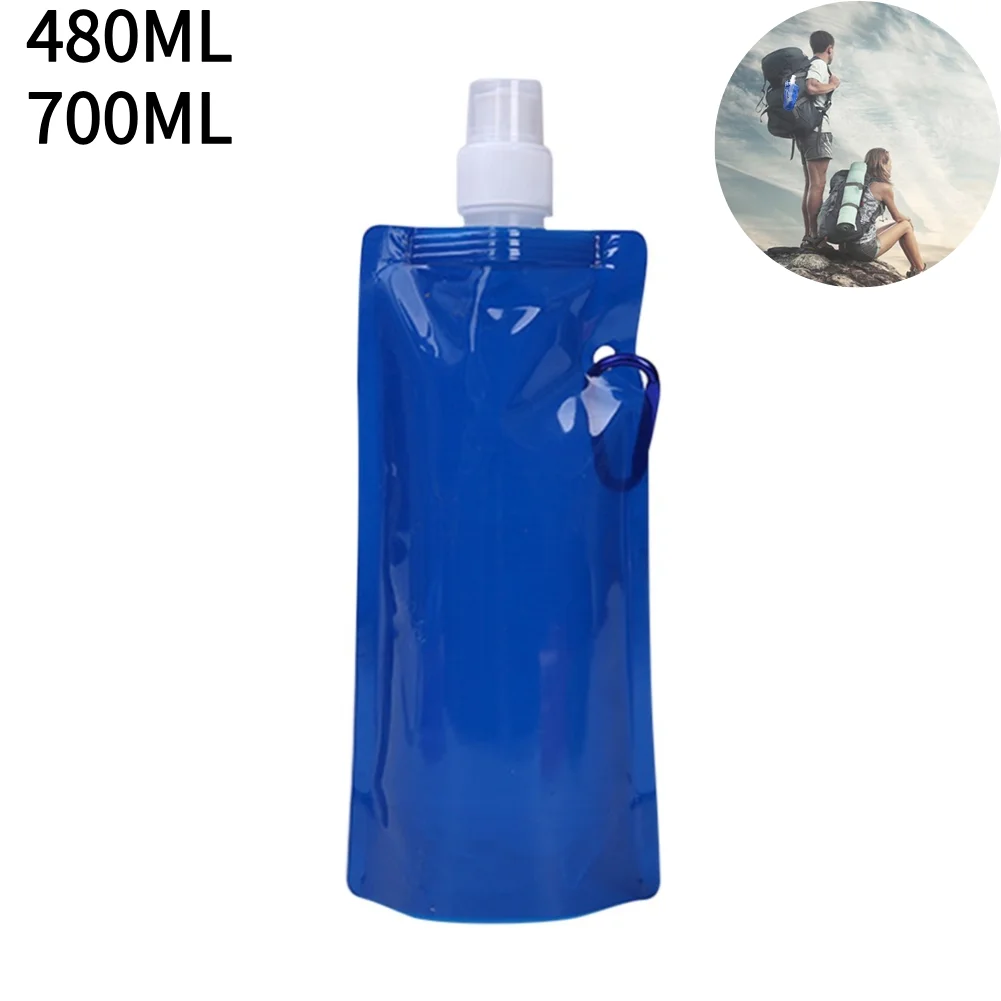 Botella de agua plegable de 480/700 ML, cantimplora reutilizable con mosquetones, portátil de grado alimenticio para ciclismo, Senderismo y viajes