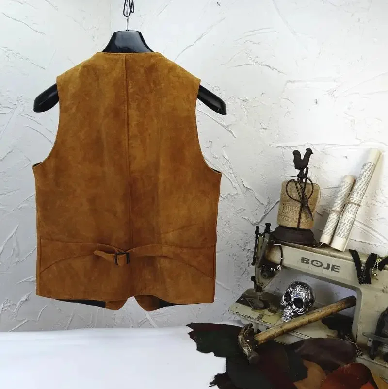 YR!Free shipping.men casual genuine leather vest.cheap heavy cow suede vest.vintage slim clothes.