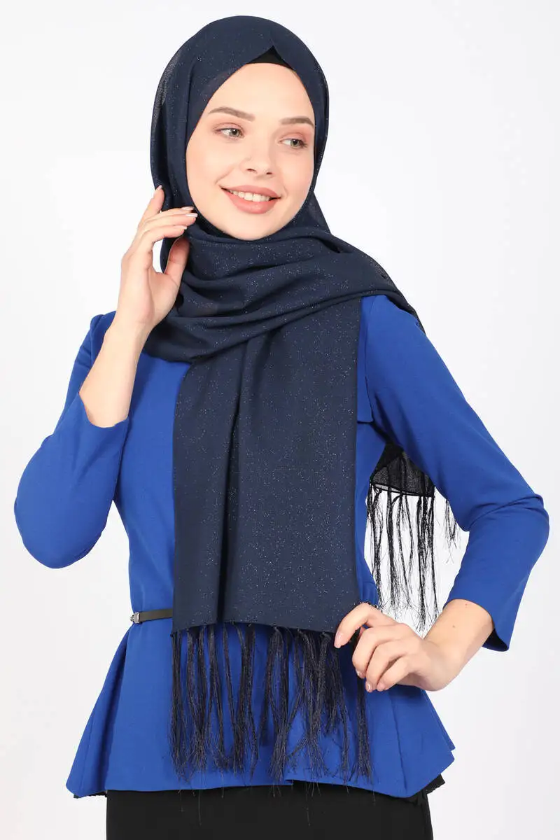 Miray navy blue silvery evening dress shawl