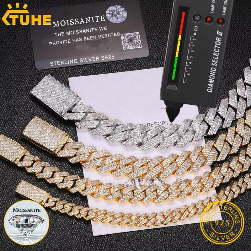 

High Quality Unisex Miami Cuban Chain Moissanite Necklace S925 Silver Cuban Necklace For Men Women Hip Hop Jewelry Gift