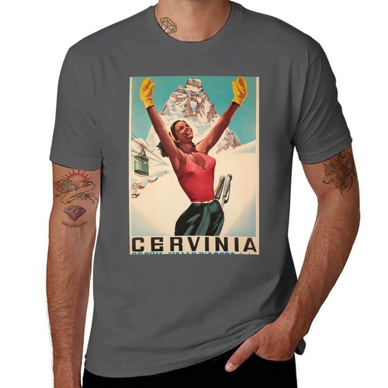 

Cervinia, Breuil - Valle d'Aosta ,Italy, Ski Poster T-Shirt Daily Work Short Sleeve Top