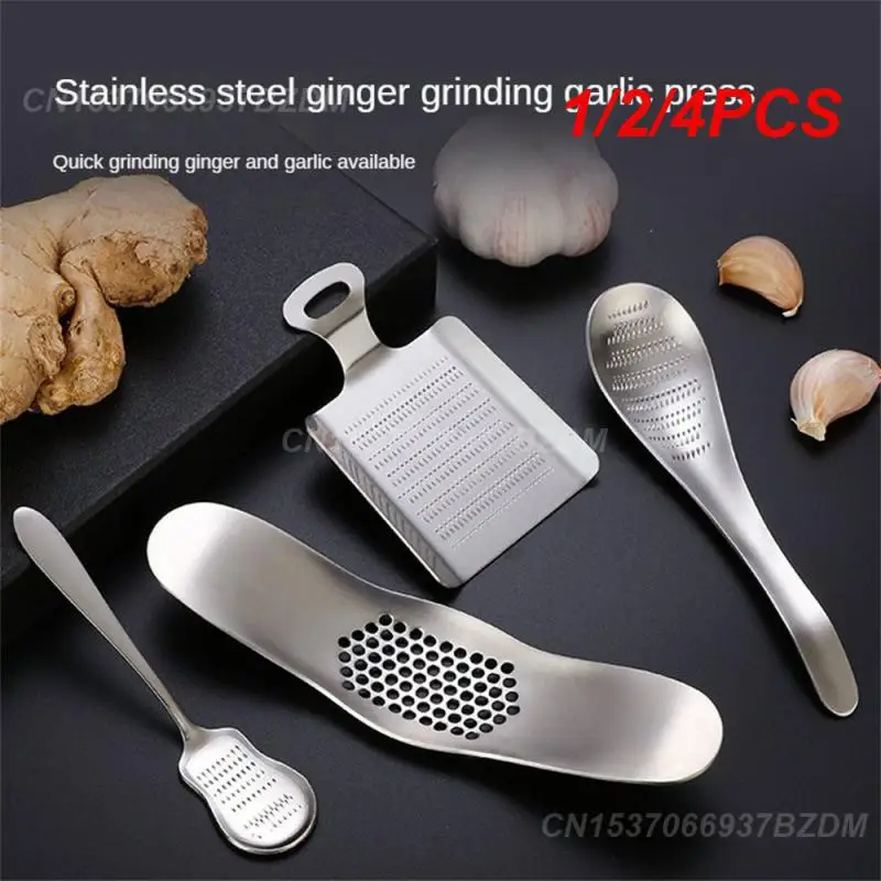 1/2/4PCS 2-in-1 Garlic Press And Open Cover Ginger Grinder 304 Stainless Steel Durable Bottle Opener Uniform Arc