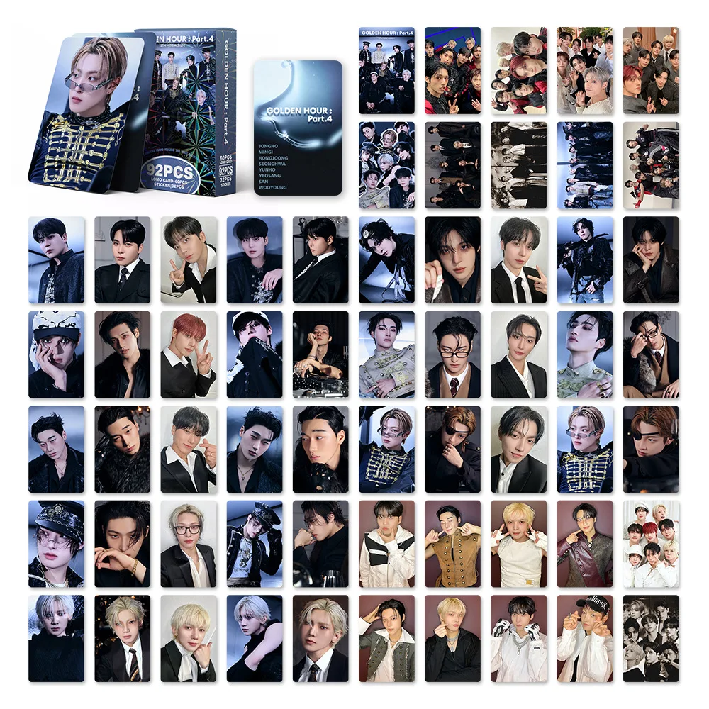 92Pcs/Set Idol ATEEZ New Album GOLDEN HOUR Part.5 Lomo Cards Sticker Postcard Seonghwa Hongjoong Yunho Mingi Hongjoong Fans Gift image 5