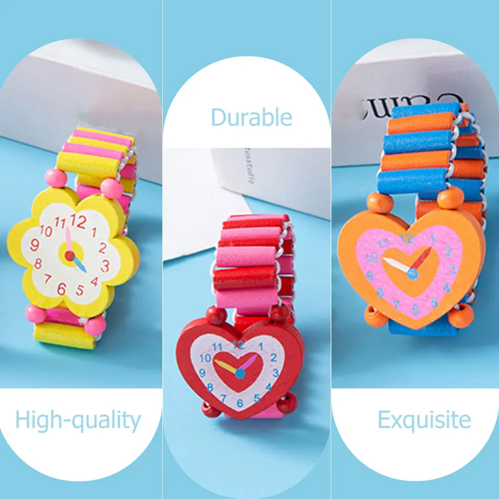 5 قطعة أساور ملونة للأطفال ساعة خشبية للأطفال وقت التعلم المبكر المعرفي الوالدين والطفل اللعب التفاعلي معصمه #6