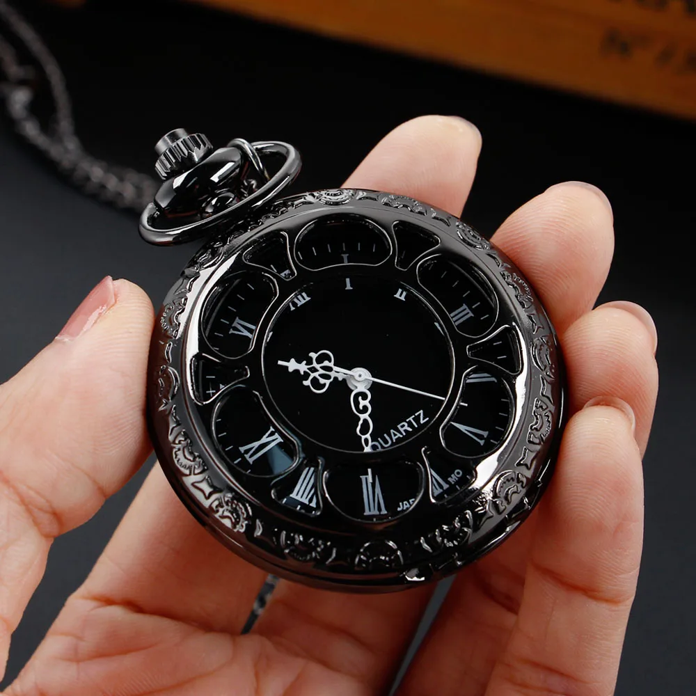 Vintage Women's Men Pocket Watch Hollowed Flower Design Quartz Necklace Pocket Fob Watches Practical Popular Gifts