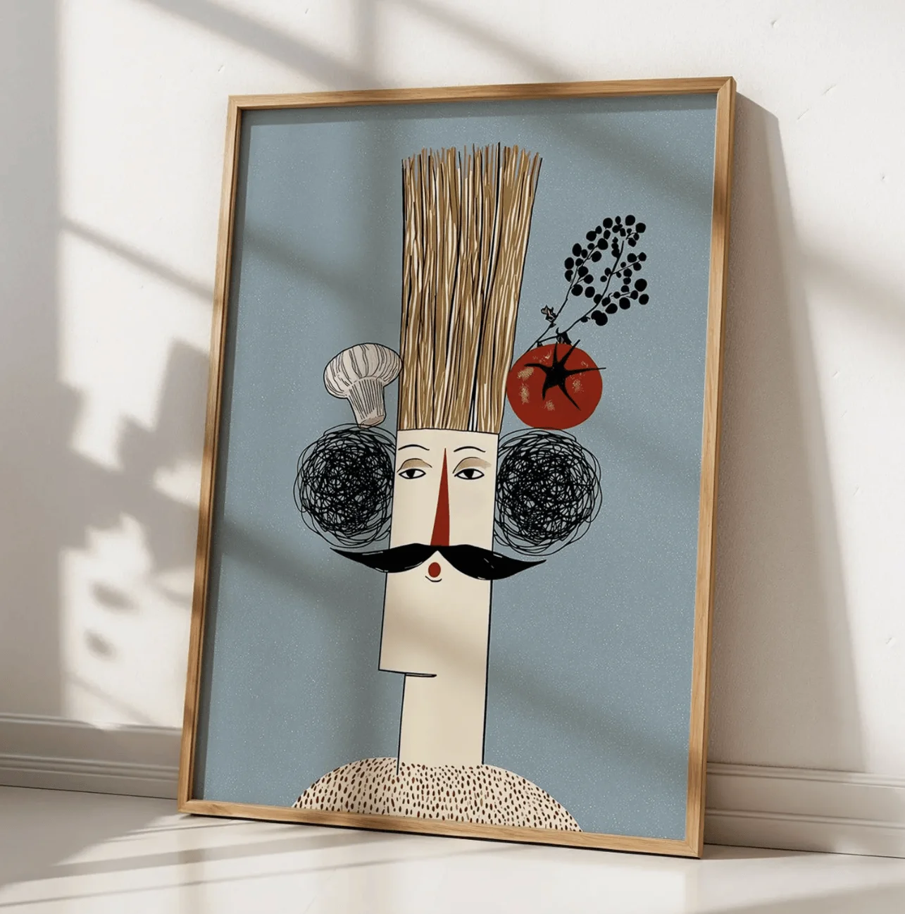 Whimsical Chef Canvas Wall Art Prints, Pasta Spaghetti Cook Poster, Cute Food Art, Modern Kitchen & Dining Area Wall Decor