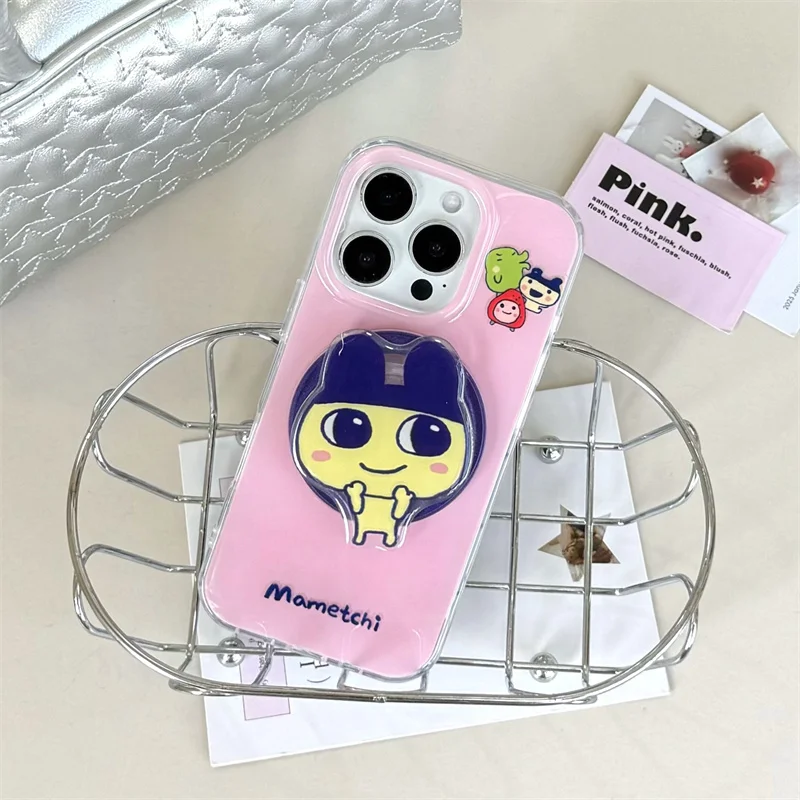 Cute Pink Magnetic Phone Case For iPhone 16 Pro 15 14 13 Pro Max Cover with Magsafe Stand Holder Kawaii Cartoon Cases 16 Promax